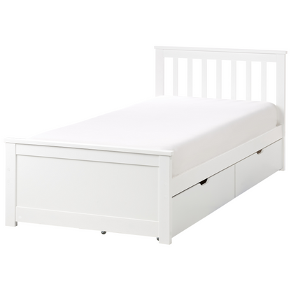 PineCraft Bed Frame White Pine Wood With Two Drawers Storage EU Single 3ft Headboard Minimalist