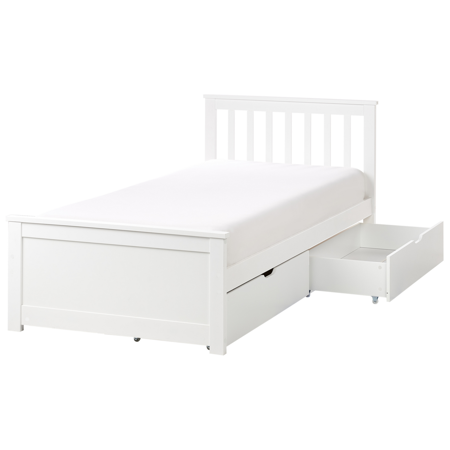 PineCraft Bed Frame White Pine Wood With Two Drawers Storage EU Single 3ft Headboard Minimalist