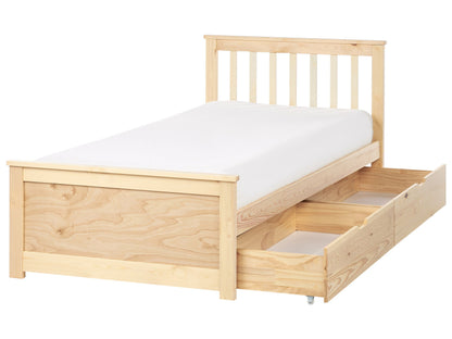 PineLux Bed Frame Light Brown Pine Wood EU Single 3ft 2 Drawers