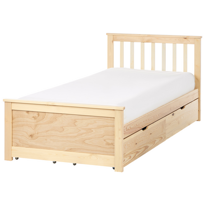 Everwood Bed Frame Light Brown Pine Wood 4 Drawer Storage Single 3Ft