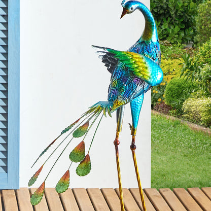Peacock Metal Figurine 75cm Blue Indoor Outdoor Decor
