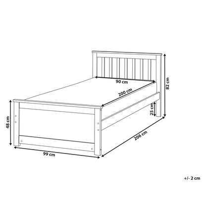 PineLane Bed Frame White Pine Wood Single 3Ft Headboard Minimalist