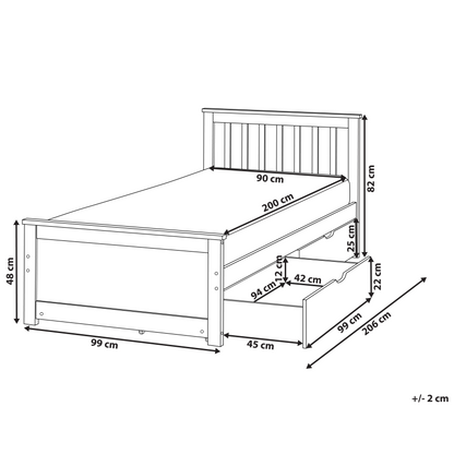 PineCraft Bed Frame White Pine Wood With Two Drawers Storage EU Single 3ft Headboard Minimalist