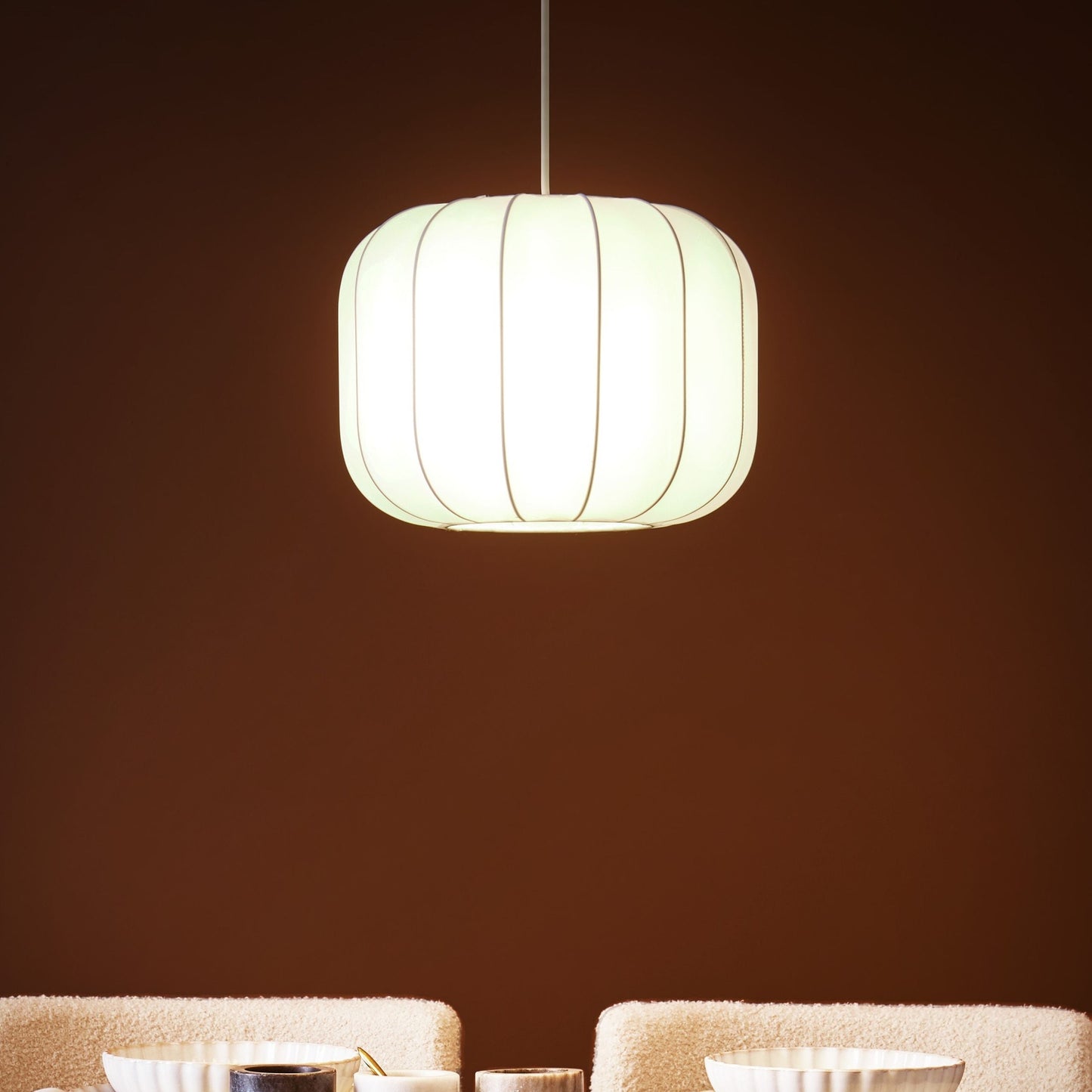Hanging Pendant Lamp White Nylon Shade Modern Minimalist Living Room Light
