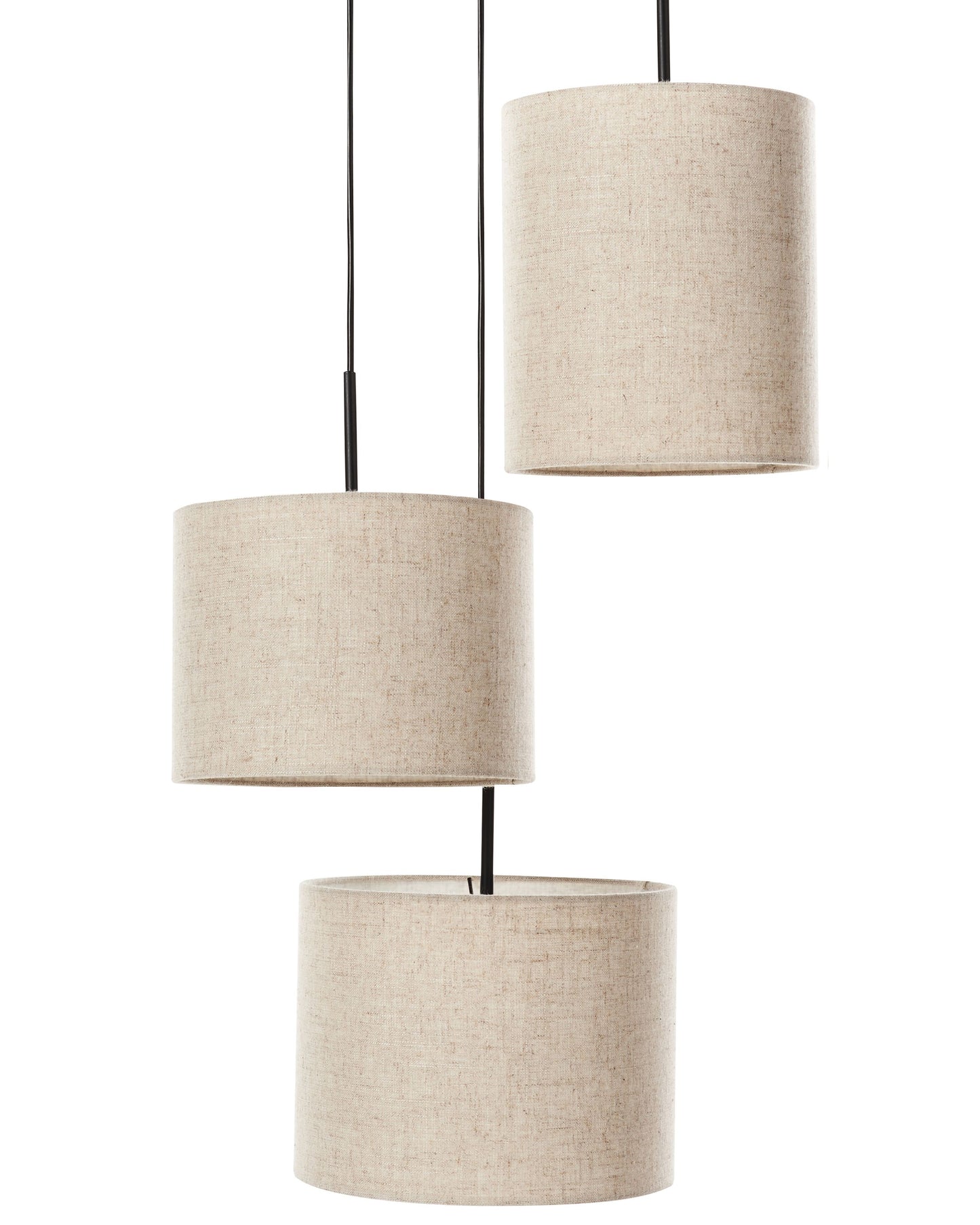 Three Light Hanging Pendant Beige Linen Shade Modern Design