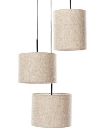 Three Light Hanging Pendant Beige Linen Shade Modern Design