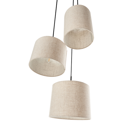 Three Light Hanging Pendant Beige Linen Shade Modern Design