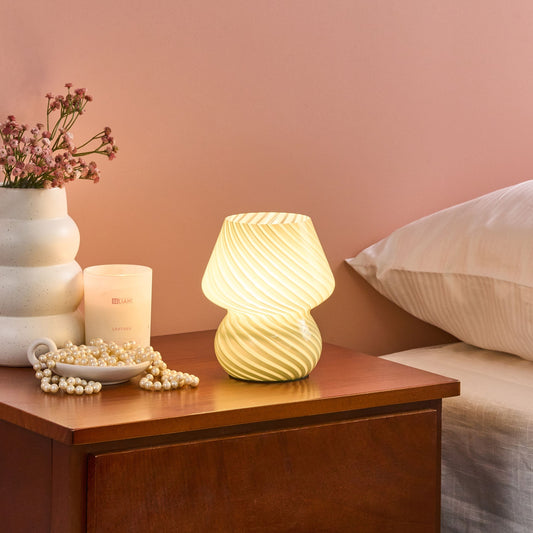 Green Glass Table Lamp Bedside Modern Round Base