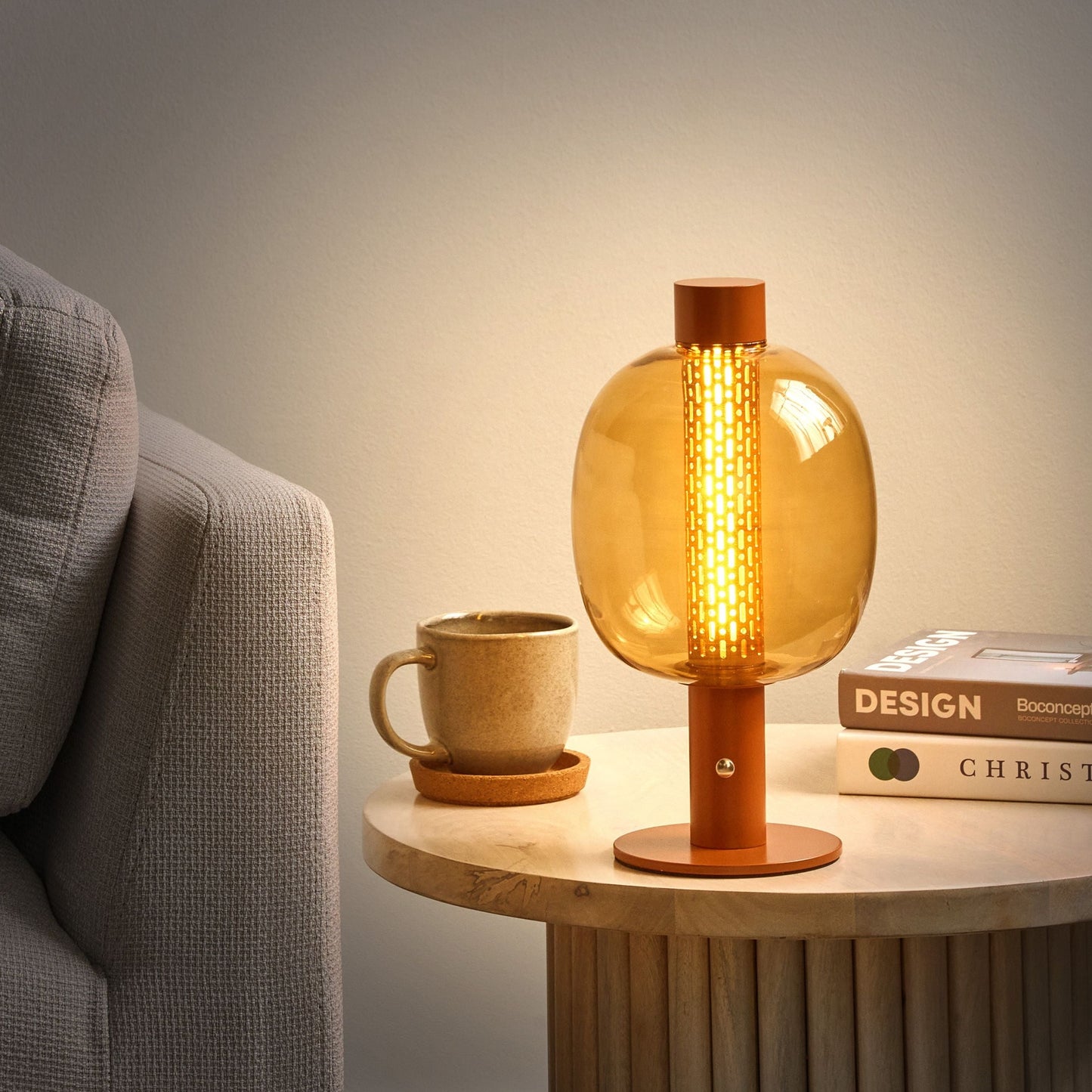 Nexa Modern Wireless Table Lamp LED Glass Shade Brown Aluminum