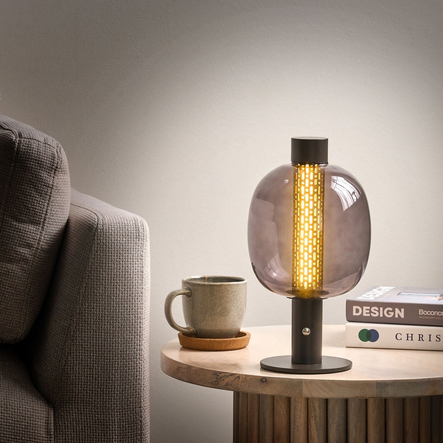 Black LED Wireless Table Lamp With Aluminum Glass Shade