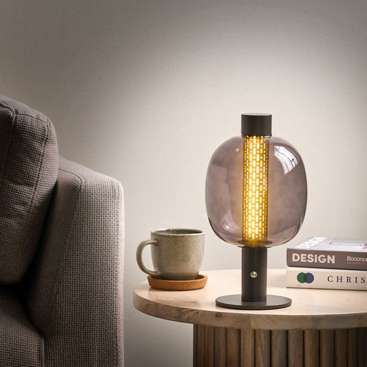 Black LED Wireless Table Lamp With Aluminum Glass Shade