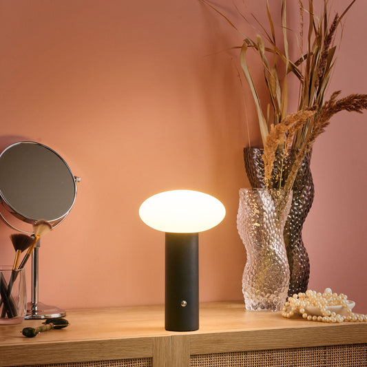 Table Lamp Black LED Wireless Indoor Mushroom Modern Minimalist Home Light