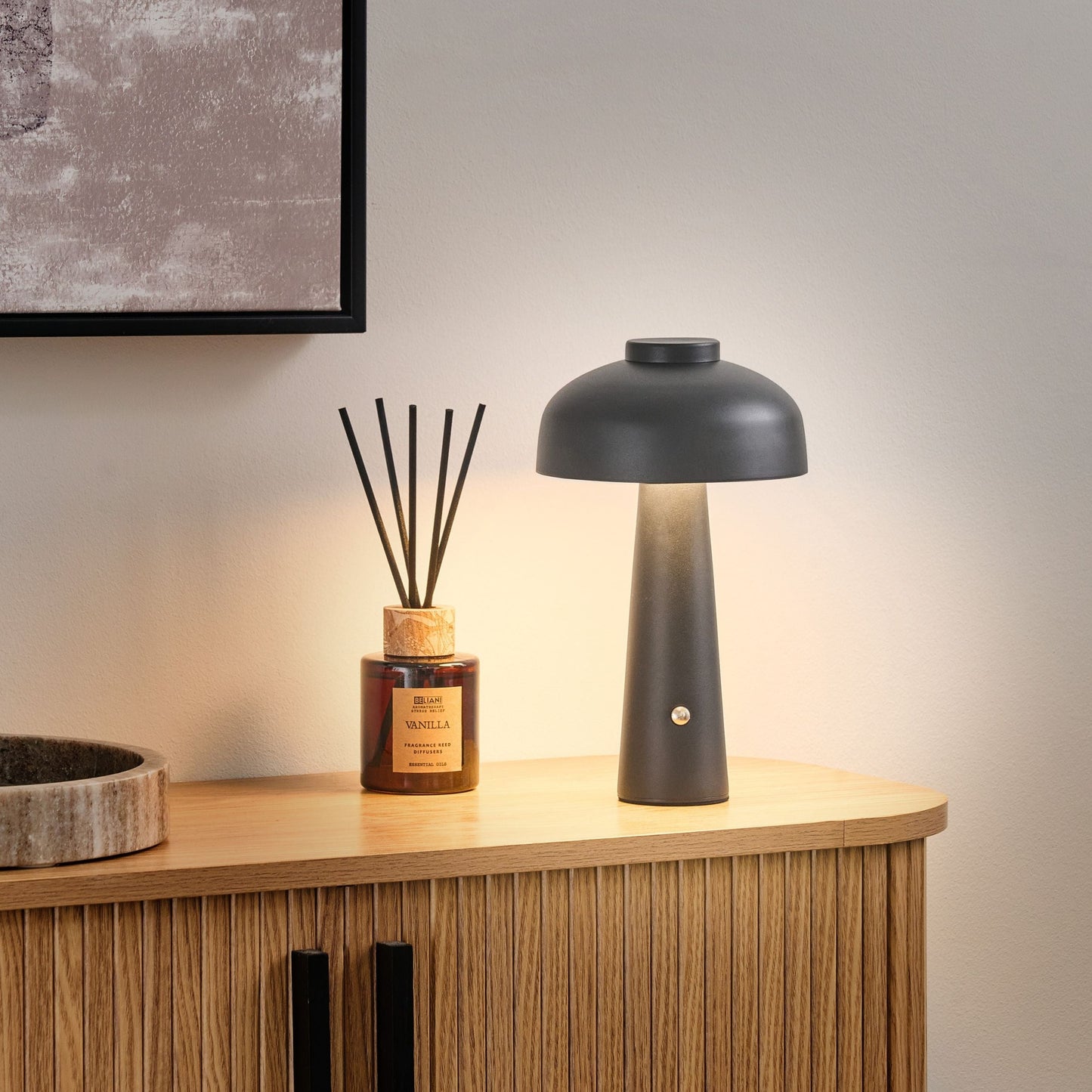 Black LED Wireless Iron Mushroom Table Lamp