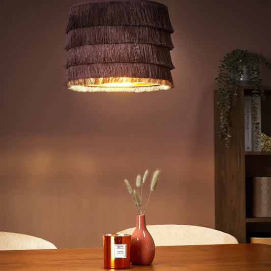 Hanging Pendant Lamp Pink Fringe Polyester Shade Modern Living Room