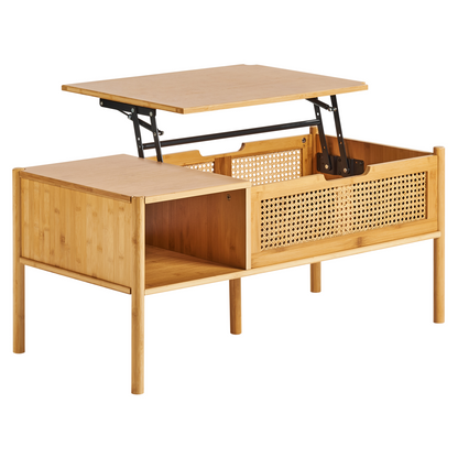 Coffee Table Bamboo Rattan 99 x 48cm with Storage
