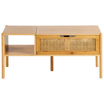 Coffee Table Bamboo Rattan 99 x 48cm with Storage