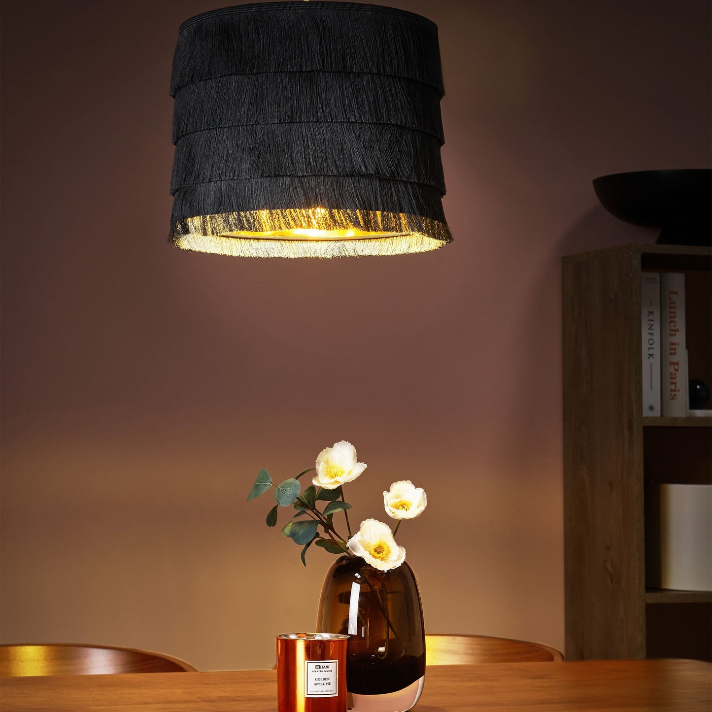 Black Fringe Pendant Lamp With Polyester Fabric Shade