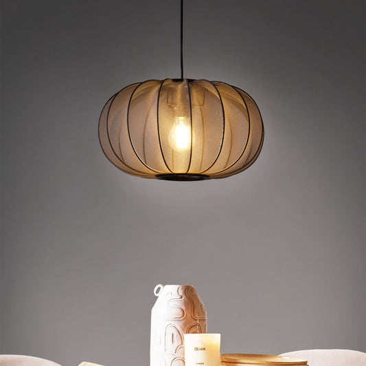 Hanging Pendant Lamp Black Nylon Shade Modern Living Light