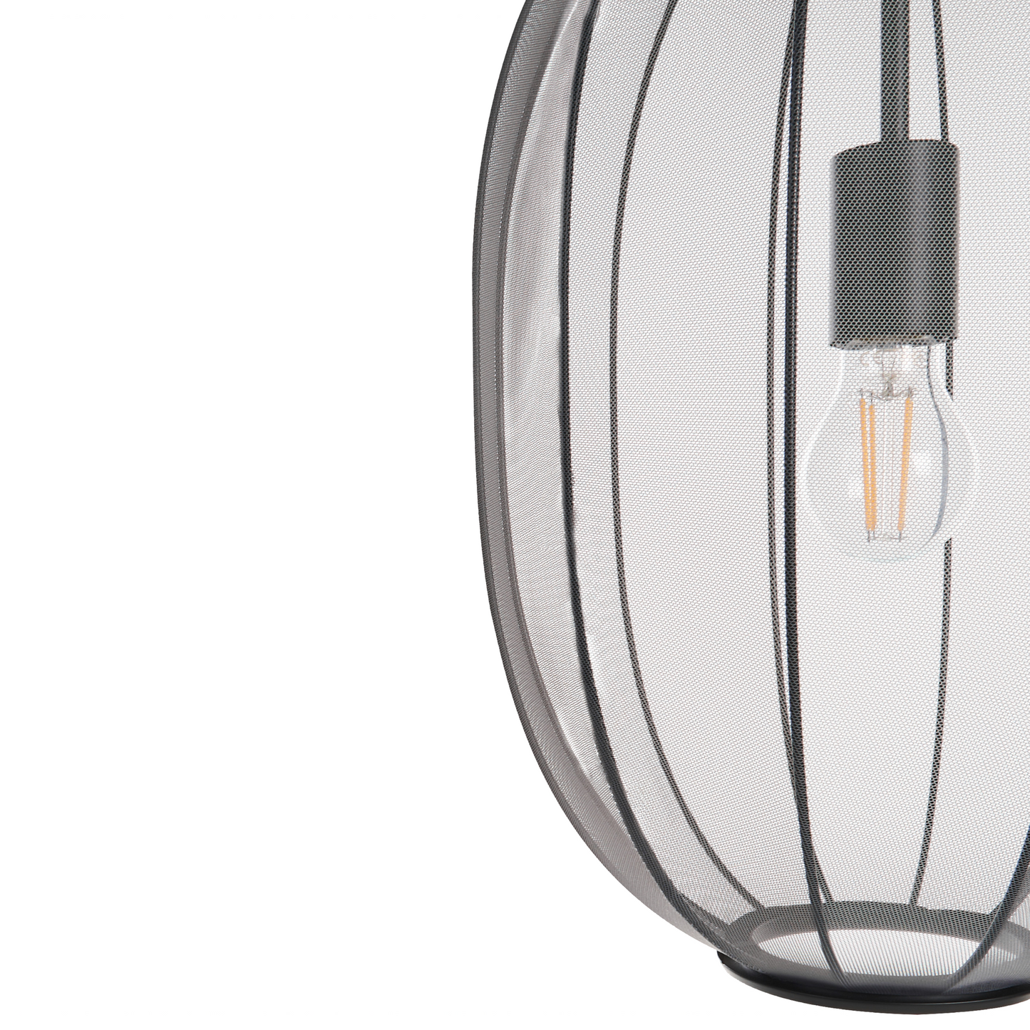 Hanging Pendant Lamp Black Nylon Shade Oval Pleated Diffused Light For Modern Living Rooms