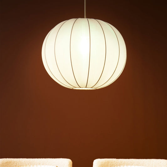 White Nylon Pendant Lamp Pleated Spherical Shade