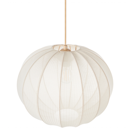 White Nylon Pendant Lamp Pleated Spherical Shade
