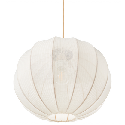 White Nylon Pendant Lamp Pleated Spherical Shade