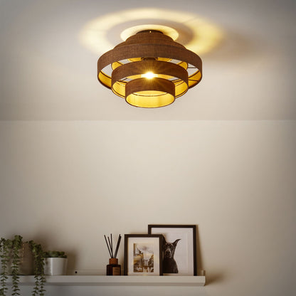 Brown Linen Shade Ceiling Lamp Modern Design