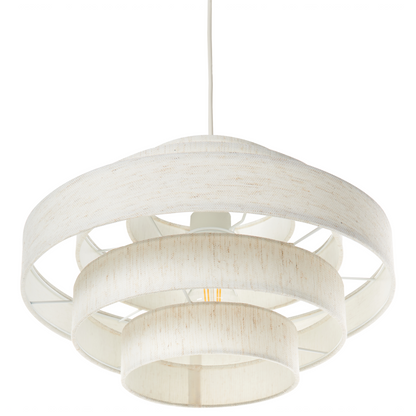 Hanging Pendant Lamp White Linen Shade Modern Design