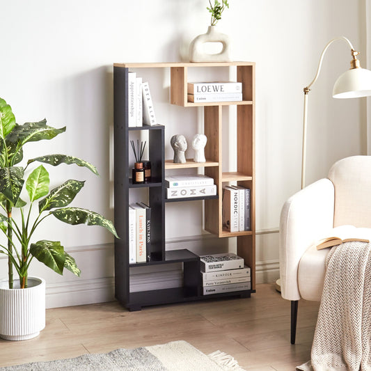 Oak Bookcase Open Back Black Frame