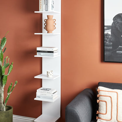 White 6 Tier Wall Mounted Bookshelf Modern Particle Board