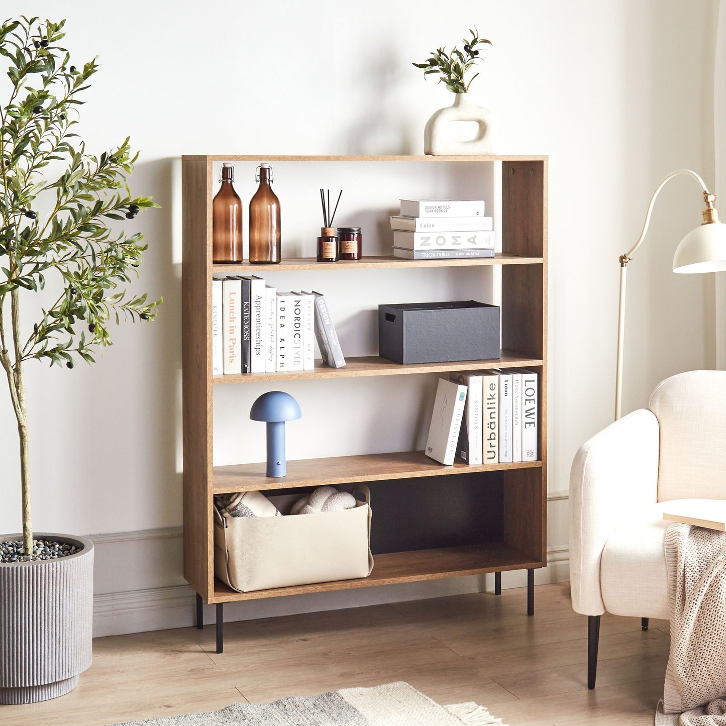 Home Four Tier Bookcase Dark Brown Open Back Shelving For Stylish Organization