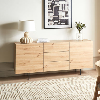 Sideboard Light Brown 2 Door 3 Drawer Cabinet Storage Unit Scandinavian Style for Living Room