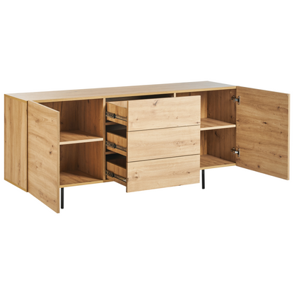Sideboard Light Brown 2 Door 3 Drawer Cabinet Storage Unit Scandinavian Style for Living Room