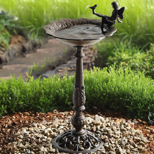 Brown Iron Bird Bath Water Feeder For Garden Outdoor Decorative Accent