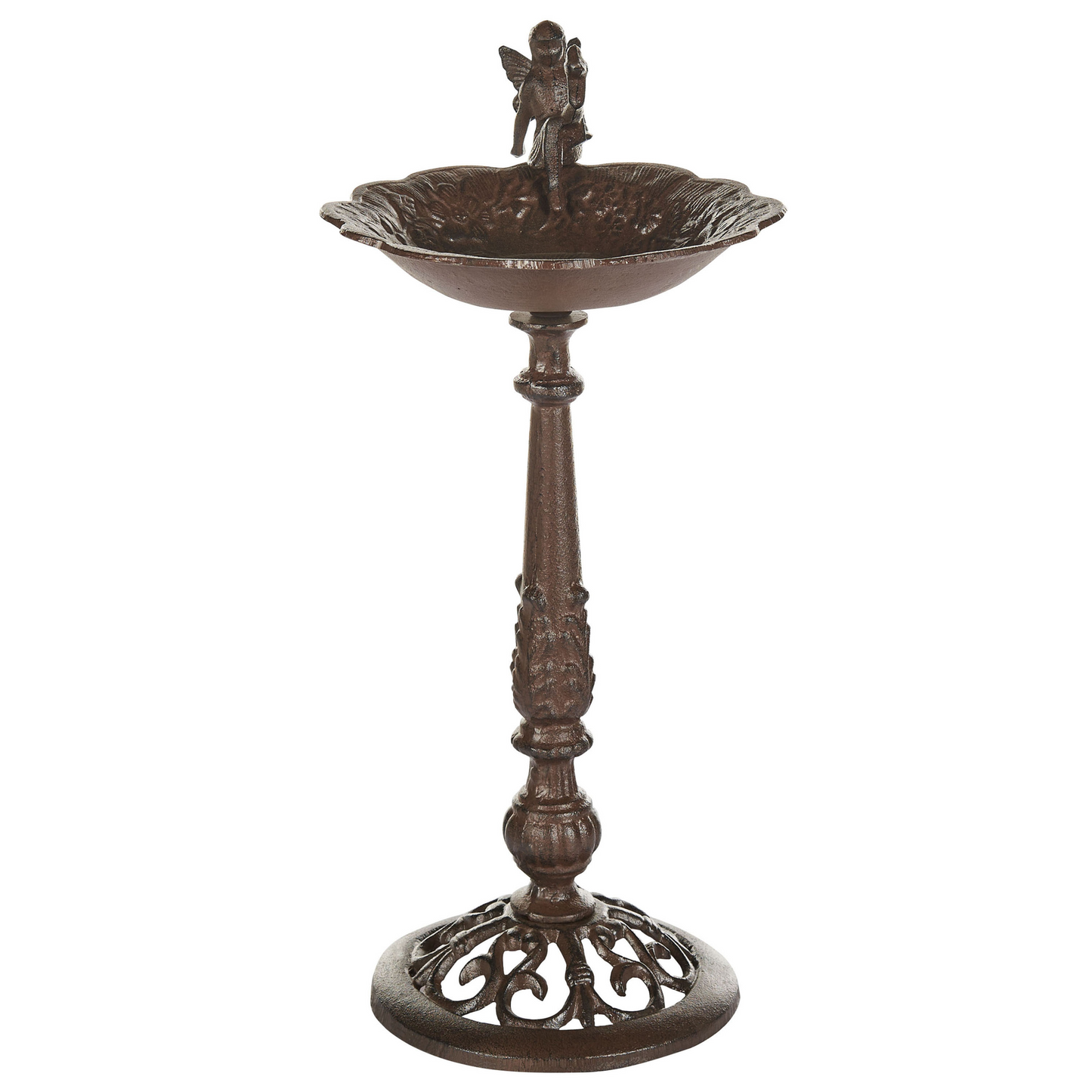 Brown Iron Bird Bath Water Feeder For Garden Outdoor Decorative Accent