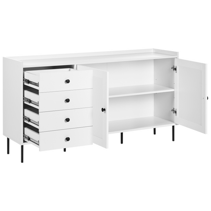Sideboard White 2 Door 4 Drawer Cabinet Storage Unit Scandinavian Style