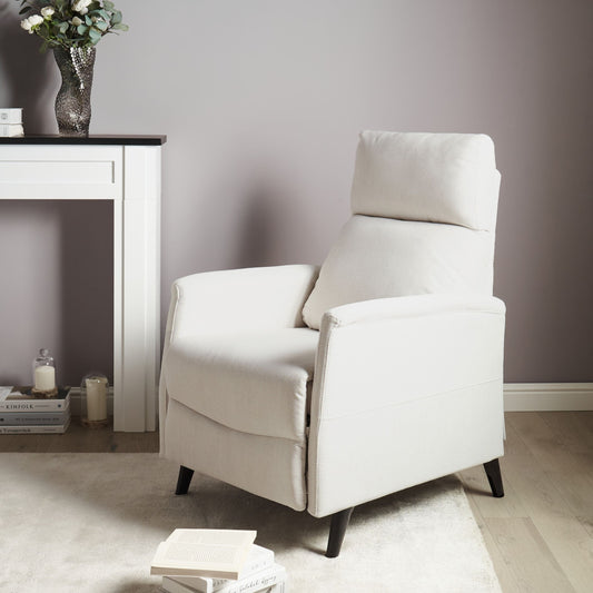 Manual Recliner Chair Off-White Fabric Footrest Push-Back