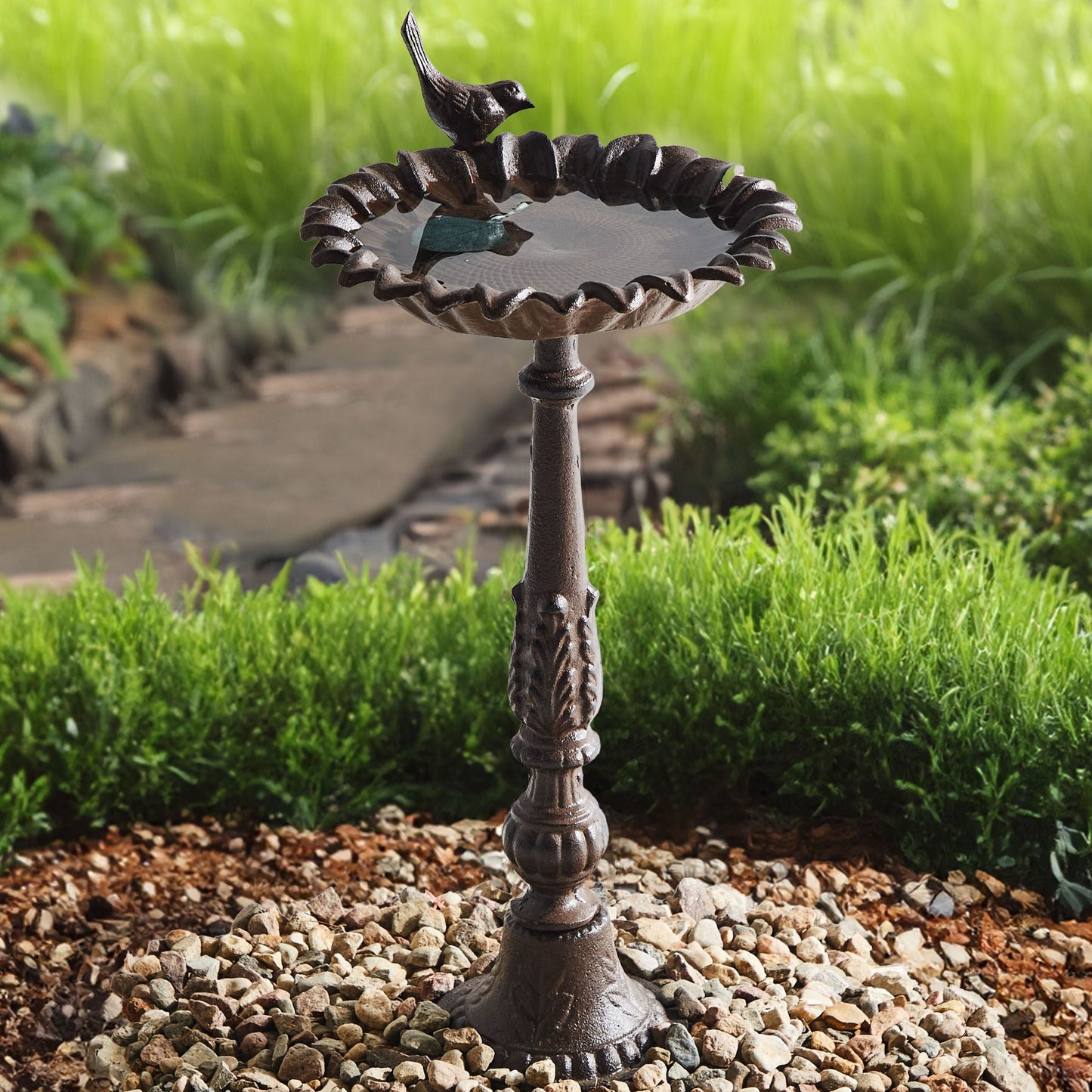 Bird Bath Brown Iron Garden Water Feeder, Outdoor Decor