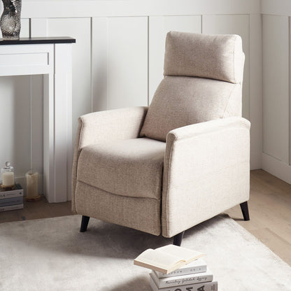 Recliner Chair Beige Fabric With Manual Push Back Three Position Recline And Footrest