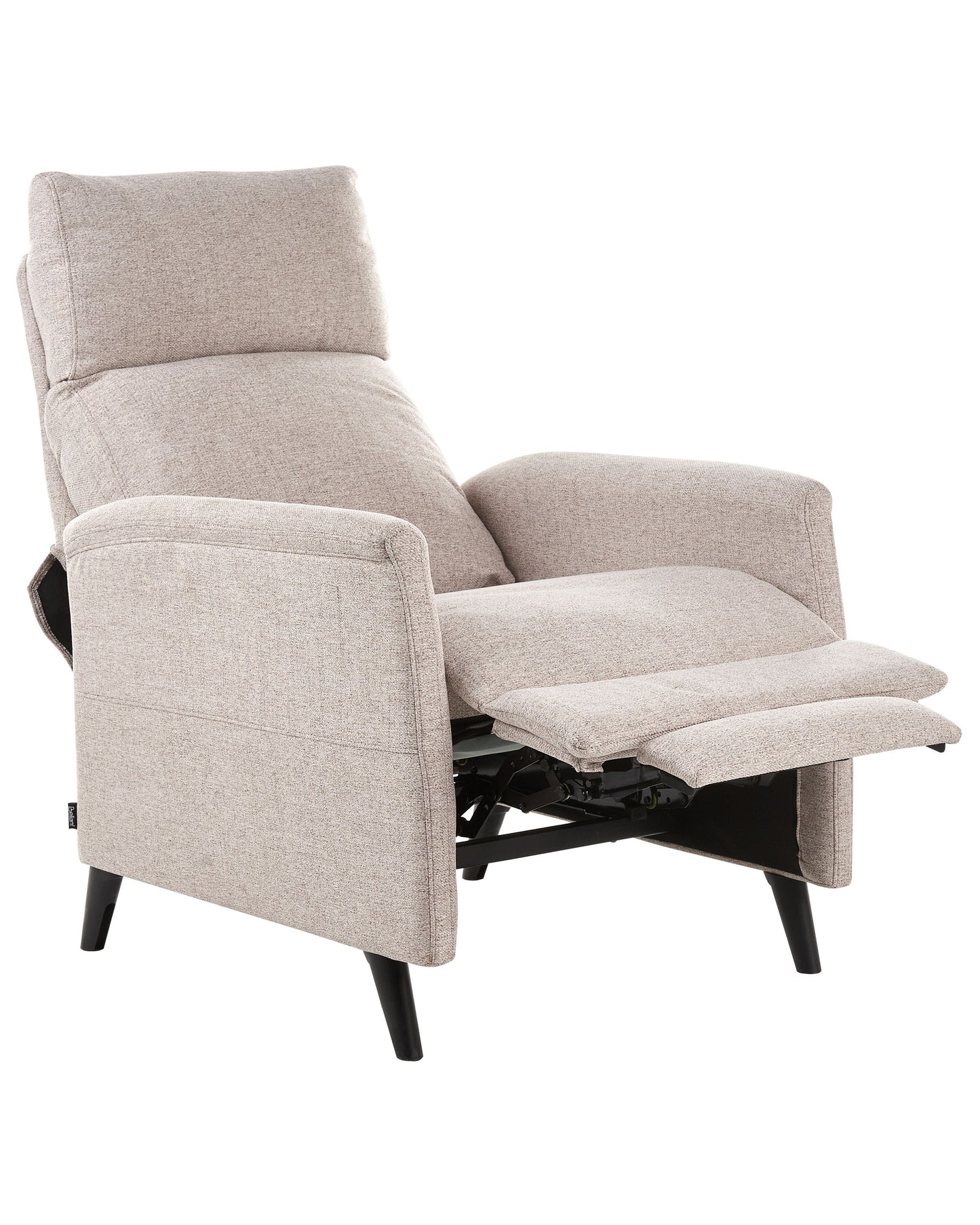 Recliner Chair Beige Fabric With Manual Push Back Three Position Recline And Footrest