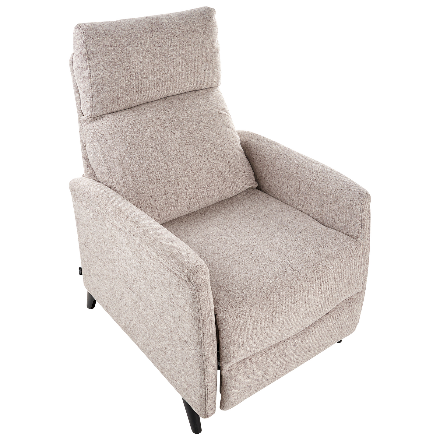 Recliner Chair Beige Fabric With Manual Push Back Three Position Recline And Footrest