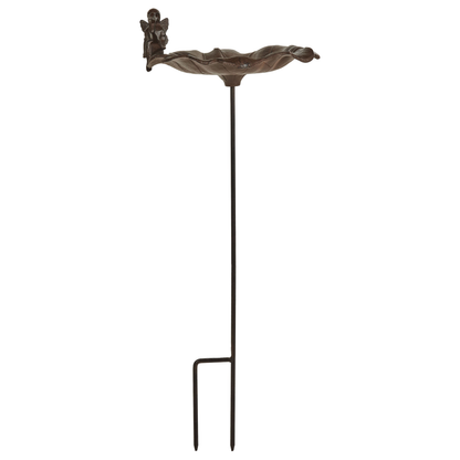 Iron Bird Bath With Fairy Perched Bowl Water Lily Decor Brown Outdoor