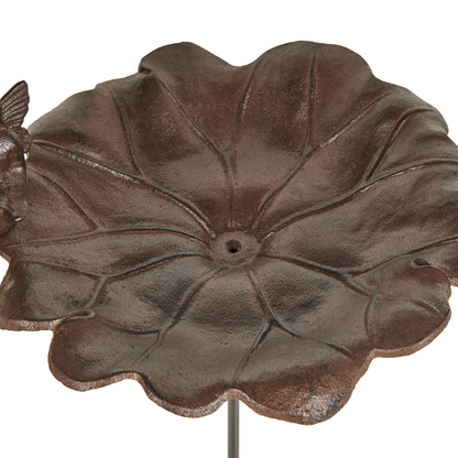 Iron Bird Bath With Fairy Perched Bowl Water Lily Decor Brown Outdoor
