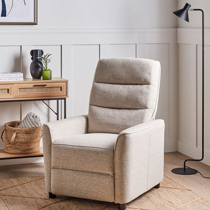 Heritage Home Recliner Chair Beige Fabric Upholstery Manual Push Back With Footrest Retro Armchair