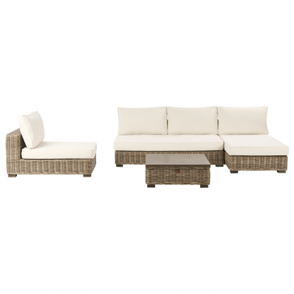 Left Hand Garden Conversation Set Grey Wicker Coffee Table