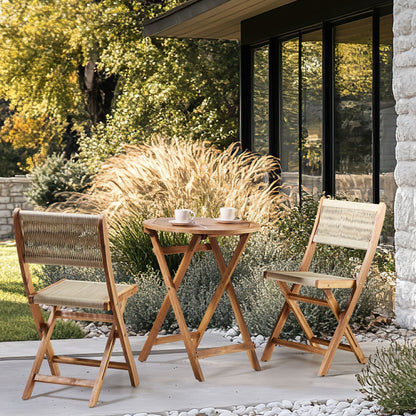 Beige Acacia Rope Folding Garden Chairs Set Of 2