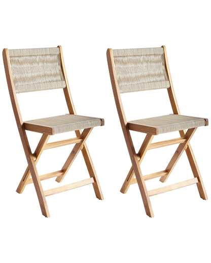 Beige Acacia Rope Folding Garden Chairs Set Of 2