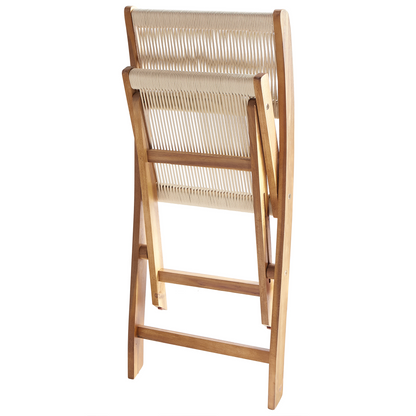 Beige Acacia Rope Folding Garden Chairs Set Of 2