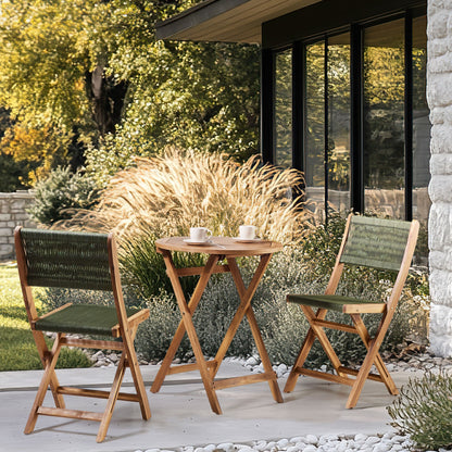 Set Of 2 Green Acacia Wood Rope Folding Garden Chairs
