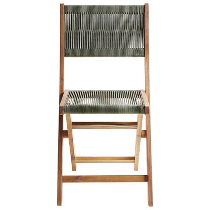 Set Of 2 Green Acacia Wood Rope Folding Garden Chairs